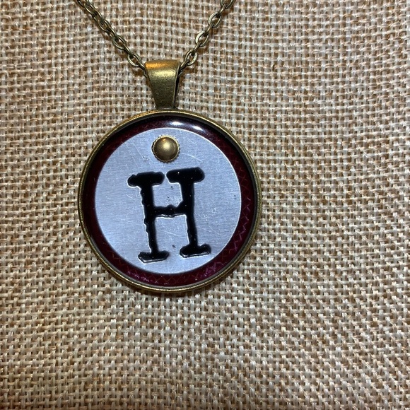 H initial round Necklace 18” Chain One of a kind Handmade - Picture 3 of 6